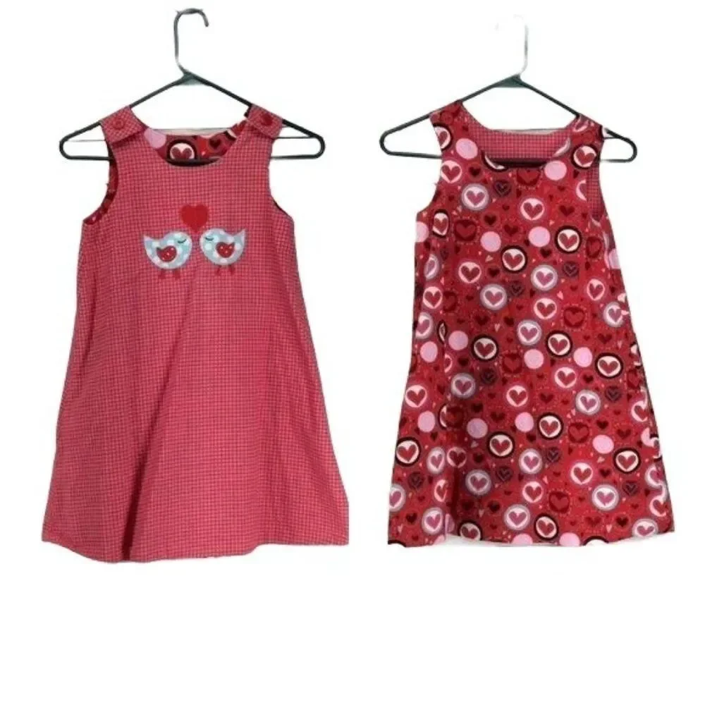 Handmade Hearts Red Reversible handmade medium Girl dress